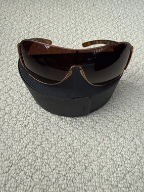 Prada Tortoise Brown & Gold Shield Sunglasses with Dark Gradient Lenses